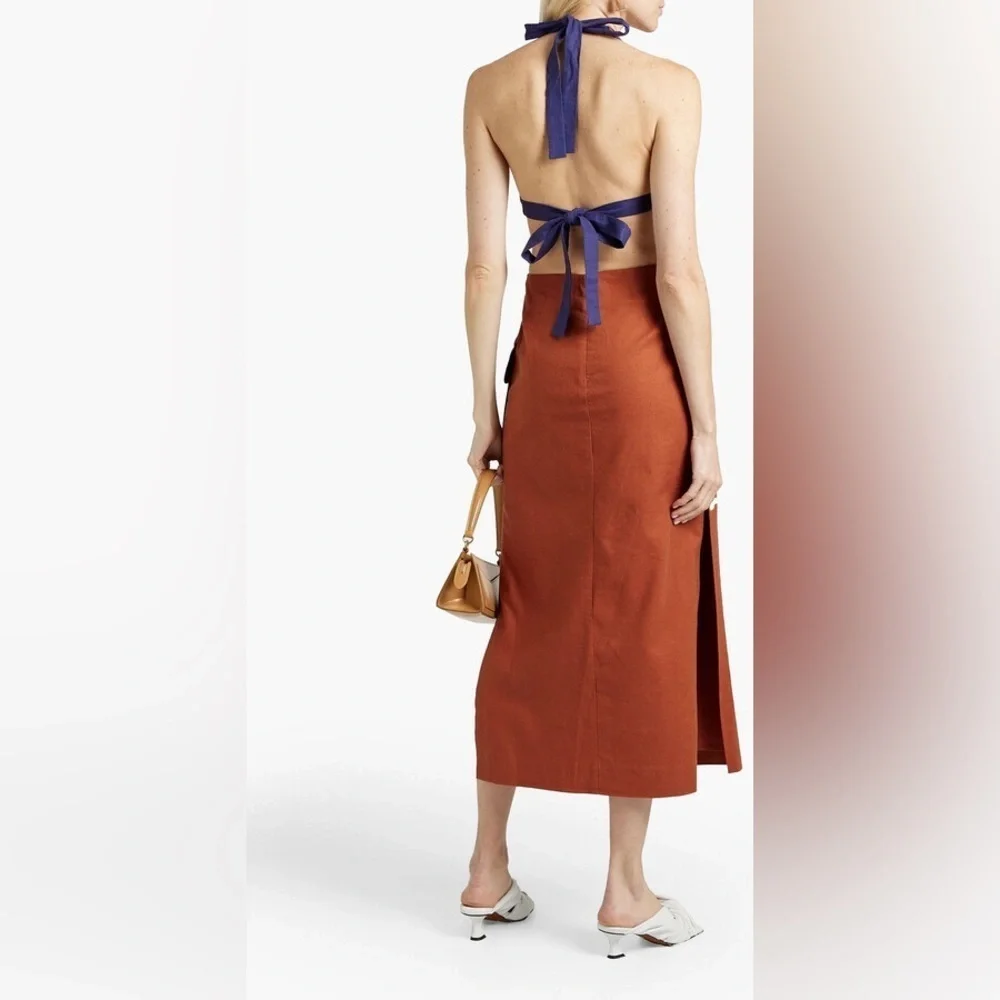 STAUD Bree gathered linen-blend halterneck midi dress (SD2) - Picture 2 of 11